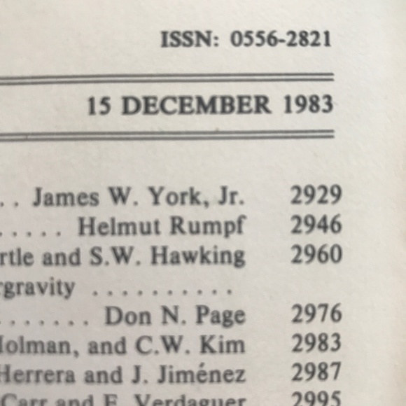 Stephen Hawking Article in Physics Review 1983. New. Vintage. Rare. - Picture 4 of 12